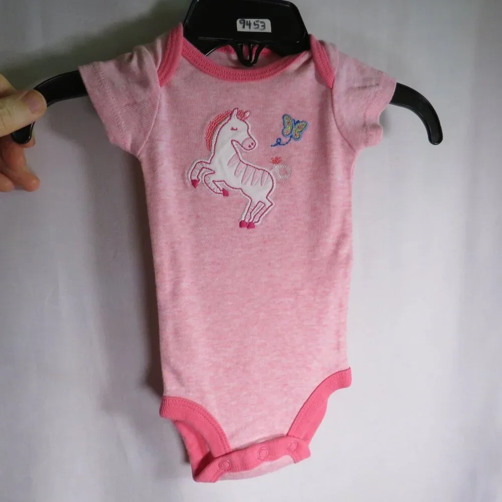 Baby Pink Horse/Zebra embroidered NEW BORN bodysuit Baby B'gosh